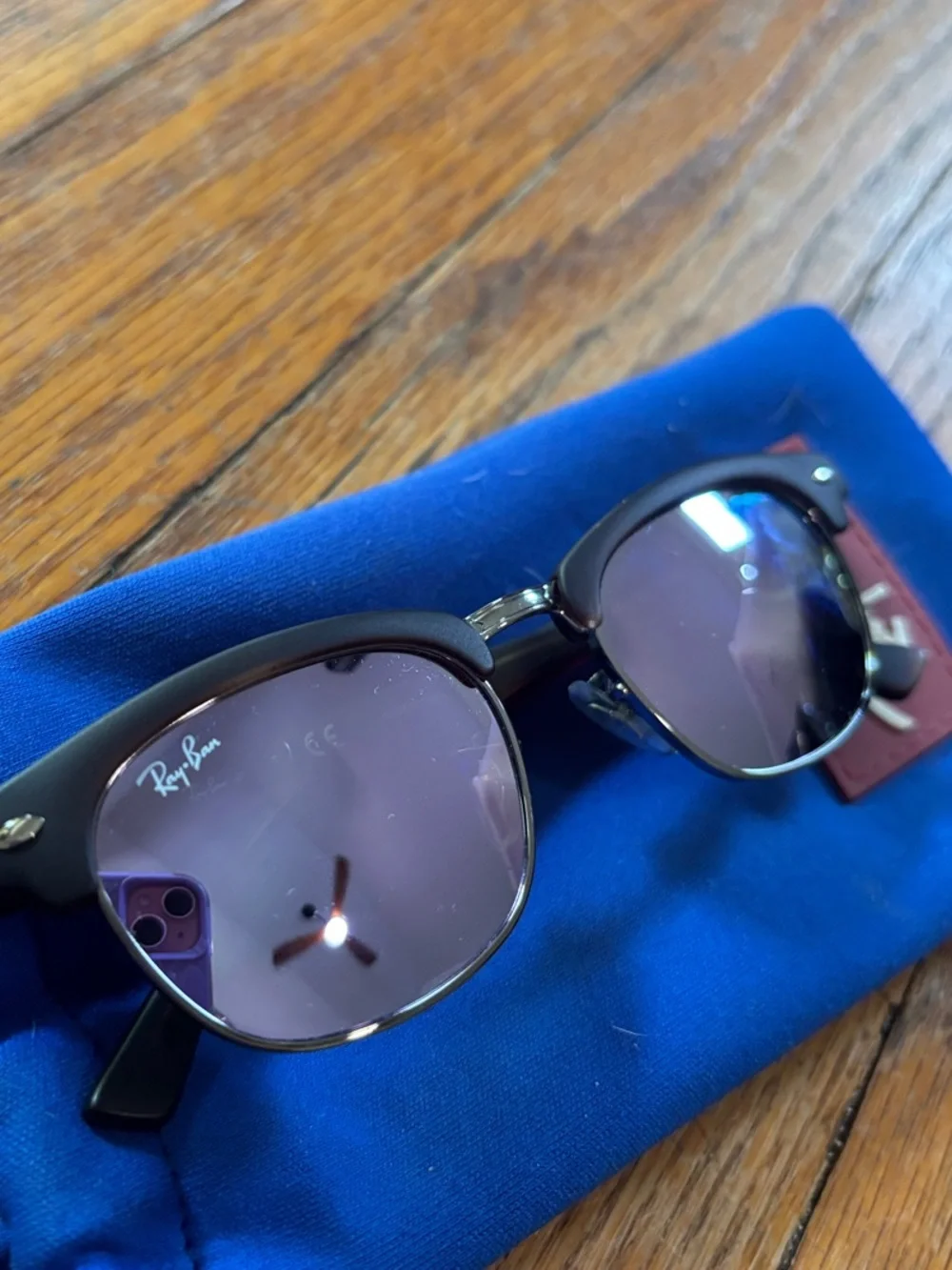 Ray-Ban junior Clubmaster Black Frame Sunglasses with Purple mirror Lenses